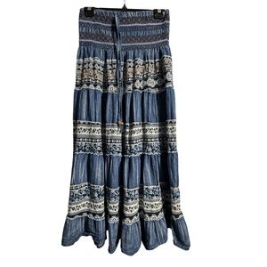 Boho Denim-Look Maxi Skirt Black&Fish Size Small Festival Fairycore Whimsigoth